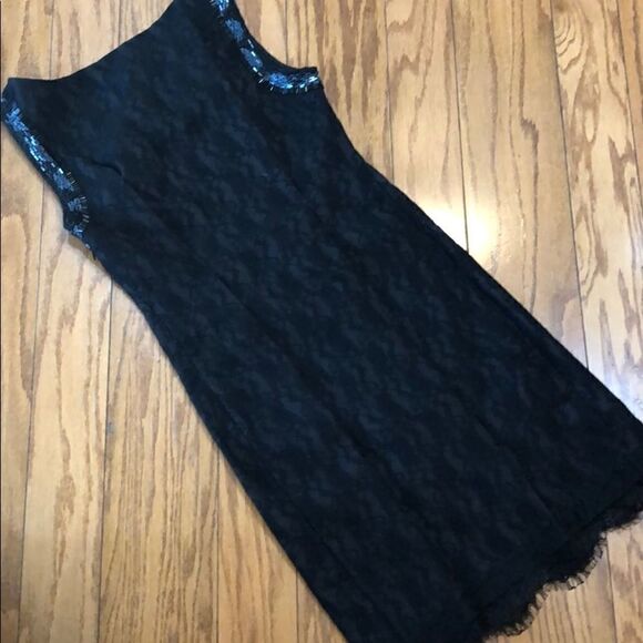 hale Bob Beaded Lace Sheath Black Mini Dress Sz S - Picture 5 of 9